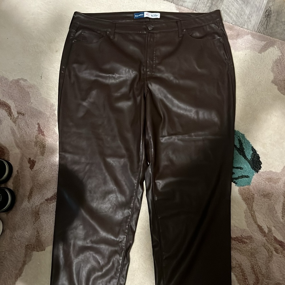 Old Navy Brown High-Rise OG LOOSE Faux Leather Pants